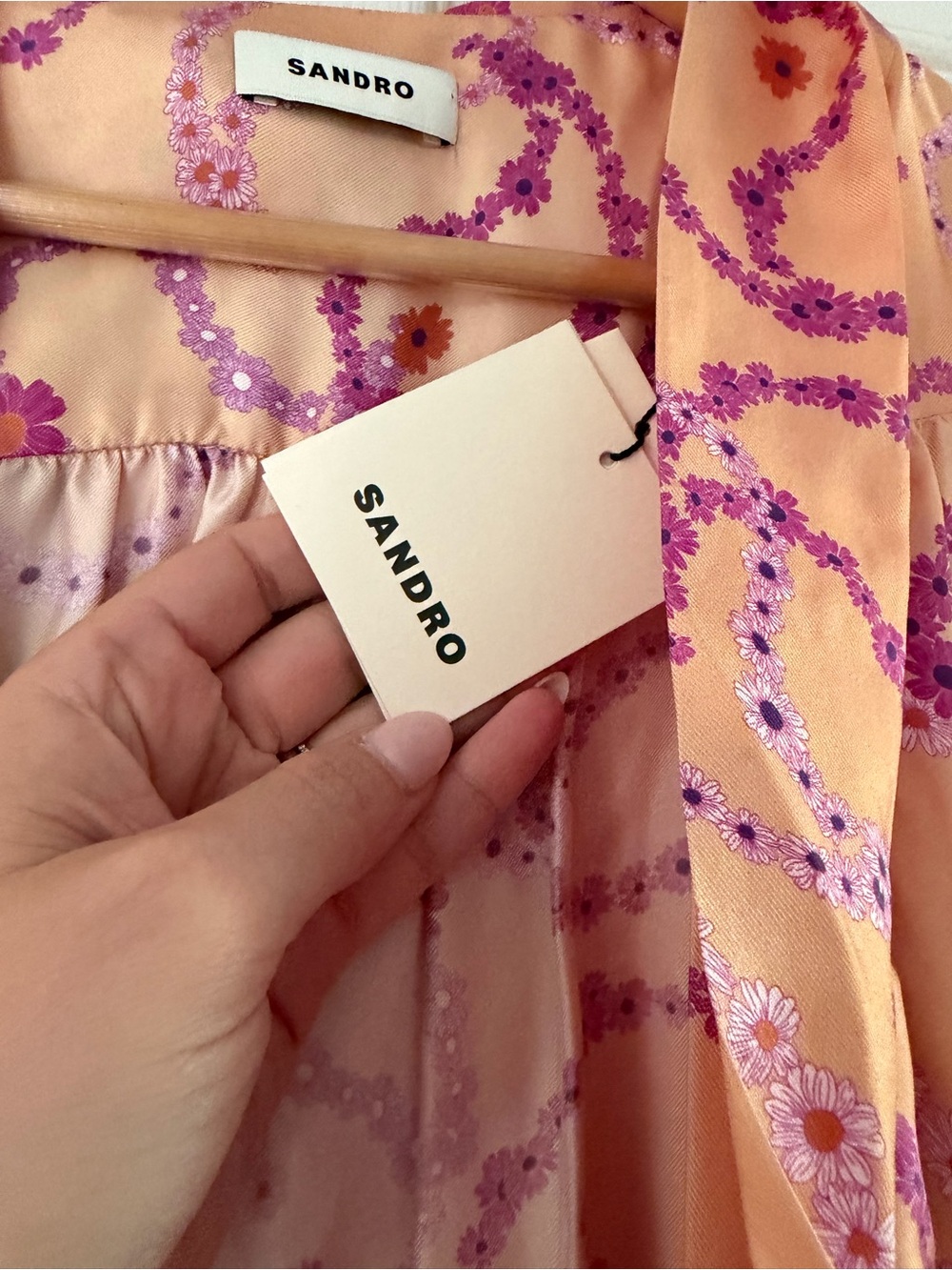 Sandro Peach and Pink Patterned Ruffle Mini Dress - Picture 4 of 7